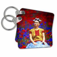 3dRose Key Chains Frida- Free Artistic Adaptation of The Mexican Paintress, Set of 2, 2.25 x 2.25" (kc_266910_1)