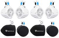(4) Rockville RWB65W 6.5" Black 500 Watt Marine Wakeboard Tower Speakers+Covers