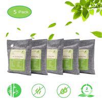 Air Purifying Bags Activated Bamboo Charcoal Natural Air Purifier Freshener Neutralizer Filter Odor Remove Eliminator Deodorizer Moisture Absorber for Home, Car, Closet, Bathroom, Basement, Litter Box, Shoe (5 Pack, 200g Each)