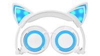 Jamsonic LED Light Up Foldable Cat Ear Headphones use for Phones, PC, MP3, MP4 (White/Blue)
