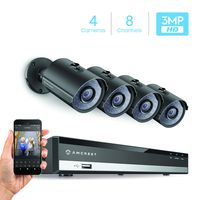 Amcrest UltraHD 3-Megapixel (2048 x 1536P) 8Ch Network POE Video Security System (NVR Kit) - Four 3MP POE Outdoor Bullet IP Cameras, 98ft Night Vision, HDD Not Included, Power Over Ethernet (Black)