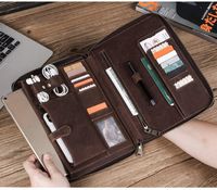 Handmade Vintage Leather Padfolio Portfolio with Zipper Multifunctional Zippered Retro Crazy Horse Leather IPAD 10.5 Inch Protective Folio Case Touch Screen Tablet Computer Cases