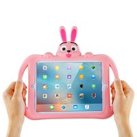 Cute iPad Pro 10.5 Case with Handle Silicone Cartoon Rabbit Stand Design Shockproof Slim Waterproof with Holder and Kickstand Pink