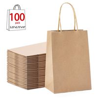 GSSUSA 100pcs Brown Kraft Paper Bags 5.25" x 3.75" x 8",Handled, Shopping, Gift, Merchandise, Carry, Retail,Party Bags (Brown)