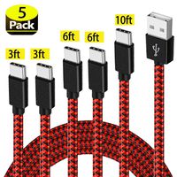 USB Type C Cable, AOSOK 5Pack 3FT 3FT 6FT 6FT 10FT Extra Long Nylon Braided Fast Charger Cord Compatible Samsung Galaxy S10 S9 S8 Plus Note 9 8,Moto Z,LG V20 G6 G5 and More (Black Red)