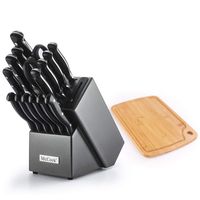 McCook MC36 16 Pieces FDA Certified Forged Triple Rivet Knife Set in Hard Wood Block with Built-in Sharpener Plus Bonus Bamboo Cutting Board, Graphite
