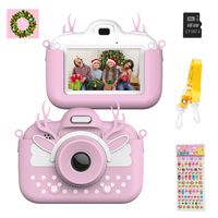 Themoemoe Kids Digital Camera Childrens Camera, Touch Screen Video Photo Camera for Kids Rechargeable Toddler Camera with Lanyard, 16G SD Card, Birthday Gift for Girls Boys (Pink)
