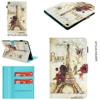 Ostop Compatible with All-New Amazon Fire HD 10 Tablet 2019/2017/2015 Case,Slim Stand Folio Cover PU Leather Flip Wallet Smart Case with Auto Sleep/Wake and Pencil Holder,Eiffel Tower