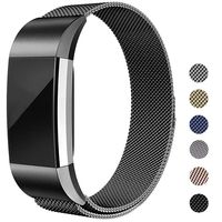 for Fitbit Charge 2 Band -Erencook Stainless Steel Magnet Metal Replacement Bracelet Strap for Women Men (Black)