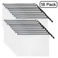 SUNEE Plastic Mesh Zipper Pouch Document Bag(Black,18 Pack), Letter Size Waterproof Document Pouch for School Office Supplies, Cross Stitch Organizing Storage