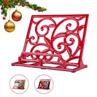 Vintage Cookbook Stand Cast Iron, Decorative Metal Cookbook Recipe Holder for Cookbooks or iPad Stands For Kitchen, Red
