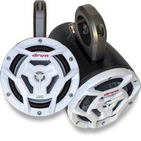 KICKER Marine KMTES Black Tower Enclosures Loaded with (2) 6.5" White JVC Marine Coaxial Speakers.