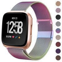 HAPAW Bands Compatible with Fitbit Versa/Versa 2, Women Men Metal Stainless Steel Replacement Sport Bracelet Strap Wristbands Accessories Small Large with Magnet Lock for Versa Smartwatch
