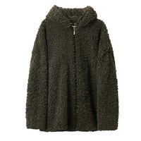 Shusuen Women's Women's Sherpa Jacket Fuzzy Fleece Lapel Hoodie Zipper Faux Fur Warm Winter Outerwear Cardigan Coat Army Green