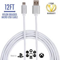 vCharged Extra Long Micro USB Cable | Nylon Braided for Samsung Galaxy, Alexa, HTC, LG, Windows, Android Smartphones, GoPro, 12 ft