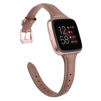 TOYOUTHS Leather Strap Compatible with Fitbit Versa/Versa 2 Bands for Women Men Slim Genuine Leather Wristbands Replacement for Versa Lite Edition/Versa SE Accessorie Pink Gray+Rose Gold Buckle