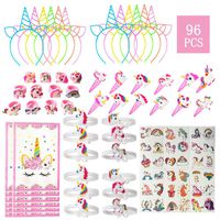 96 Pack Unicorn Party Favors for Kids, Unicorn Party Supplies Birthday Decorations with Unicorn headband, Bracelets, Rings, Stickers, Hairpin, Bonus Goodie Bags, Perfect Unicorn Gifts for Girls