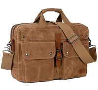 BAOSHA 17inch Briefcase Waxed Canvas Laptop Computer Bag Messenger Bag For Men (Kakhi)