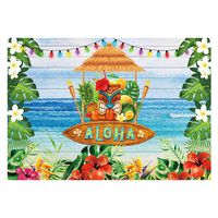 Funnytree 7x5ft Summer Aloha Luau Party Backdrop Tropical Hawaiian Beach Tiki Mask Flower Photography Background Sea Palm Floral Birthday Baby Shower Cake Table Decoration Banner Photo Booth Props