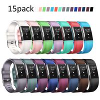 JOMOQ Replacement Bands Compatible for Fitbit Charge 2, Adjustable Breathable Sport Wristbands Silicone Accessories Women Men (Large, 15 pcs)