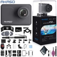 AKASO V50 Pro Native 4K30fps 20MP WiFi Action Camera Touch Screen Waterproof Support External Mic Sports Helmet Accessories - 64GB - Action Camera Bike BAR/SEATPOST KIT - Monopod 70"