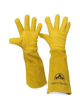 Legacy Gardens Leather Gardening Gloves for Women and Men | Thorn and Cut Proof Garden Work Gloves with Long Heavy Duty Gauntlet | Suitable for Thorny Bushes Cacti Rose Pruning - Medium Yellow