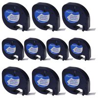 SuperInk 10PK Self-Adhesive LetraTag Label Tape Compatible for DYMO (91331 91201 91221 59422 S0721660) Plastic Black on White (12 mm x4 m, 1/2 inch x 13 Foot)