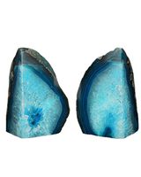 AMOYSTONE Green Agate Bookends Book Ends Pair Dyed Teal Pair 6-8 lbs Office Bookshelf