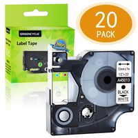 GREENCYCLE 20 PK Black on White Label Tape Compatible for DYMO D1 45013 S0720530 12mm wide7m Length 1/2 X 23'