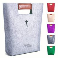 AGAPASS Bible Carrying Case, Felt Tote Church Bag, Hollowed Cross Design Bible Covers, Felt Bible Carrying Case for Women Men Bible Study Case, Bible Purse, Christian Gift, Today's Deals,Gray