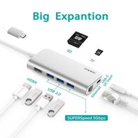 USB C Hub, AnyQoo 8-in-1 USB C Adapter with Type C Port, Gigabit Ethernet, HDMI Output, SD/TF Card Slot, 3 USB 3.0 Ports, for MacBook Pro 2016/2017/2018, Google, Chromebook Pixel, and More (Silver)