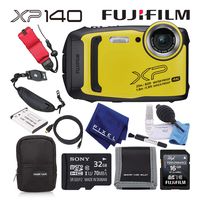 Fujifilm FinePix XP140 Waterproof Digital Camera (Yellow) Value Accessory Bundle with 32GB Memory Card + Floating Wrist Strap + Professional Cleaning Kit + Much More