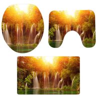 Pgojuni Christmas Scenery Bathroom Non-Slip Pedestal Rug + Lid Toilet Cover + Bath Mat Set 3PCS (I)