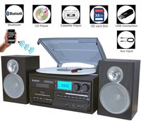 Boytone BT-28SBS, Bluetooth Classic Style Record Player Turntable with AM/FM Radio, Cassette Player, CD Player, 2 Separate Stereo Speakers, Record Vinyl, Radio, Cassette to MP3, SD Slot, USB, AUX