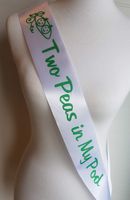 Twin Baby Shower Sash Two Peas in My Pod for Mom to Be White & Green with Silver Safety Pin