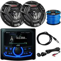 Marine/Motorsports SiriusXM Ready Waterproof Digital Media Bluetooth Receiver, 2 x 6.5 2-Way 300W Coaxial Black Speakers, Radio Antenna, Auxiliary Interface Mount, Speaker Wire