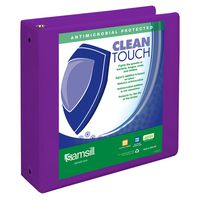 Samsill Clean Touch 3 Ring View Binder Protected by Antimicrobial Additive, Customizable Clear View Cover,3 Inch Round Rings, Purple