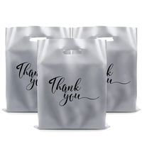 Rainbows & Lilies 100 Thank You Merchandise Bags 12x15, Die Cut Handles, Retail Shopping Bags for Boutique, Goodie Bags, Gift Bags Bulk, Favors, Extra Thick 2.36 Mil Reusable Plastic Bags (Silver)