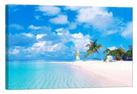 LightFairy Glow in The Dark Canvas Painting - Stretched and Framed Giclee Wall Art Print - Beach Ocean Blue Paradise - Master Bedroom Living Room Decor - 6 Hours Glow - 46 x 32 inch