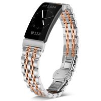 Shangpule Compatible for Fitbit Inspire & Inspire HR Bands, Stainless Steel Metal Replacement Strap Bracelet Wrist Band Accessories for Fitbit Inspire Women Man Large Small (Silver + Rose Gold)