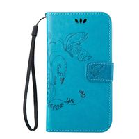 IKASEFU Leather Case with Strap Compatible with Samsung Galaxy S4 Mini,Retro Butterfly Flower Pu Leather Wallet Case with Card Slots Compatible with Samsung Galaxy S4 Mini -Butterfly,Blue