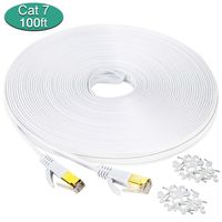 Cat 7 Ethernet Cable 100 ft, Long Outdoor Flat Internet Network Patch Cord with Clips,Faster Than Cat6 Cat6a Cat5e with Gold Plated High Speed RJ45 LAN Wire for Gaming,MAC,Desktop,ADSL,LAN-White