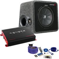 Kicker40vcwr122 Comp R Subwoofer Box, Crunch PX2000.1D 2000 Watt Max Mono Amp, Amp wire Kit