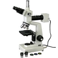 AmScope ME300TB Episcopic Trinocular Metallurgical Microscope, WF10x and WF20x Eyepieces, 40X-800X Magnification, 20W Halogen Illumination with Rheostat, Double-Layer Mechanical Stage, Sliding Head, High-Resolution Optics