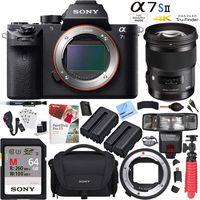 Sony a7S II Full-Frame Mirrorless Interchangeable Lens Camera Bundle with 50mm f/1.4 DG HSM Art Lens, Mount Converter, 64GB Memory Card, Dual Batteries and Accessories (13 Items)