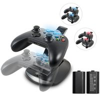 Megadream Xbox One Controller Charger, Dual USB Charging Station Dock with 2 Rechargeable Battery 600mAH Packs & LED Indicator Light for Microsoft Xbox One/S/Elite/X Controller - Black