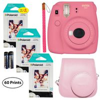 Fujifilm Instax Mini 9 Instant Camera (Flamingo Pink), 6 Single Pack Instant Film (60 Sheets), and Instax Groovy Case Bundle