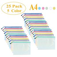 Mesh Zipper Pouch Waterproof Double Plastic Document Organizer Bag Zip File Folders A4 Size for Office School Supplies，Business Receipts, Magazine, Toys, Cosmetics,Travel Accessories 5 Colors，25 Pcs