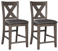 Signature Design by Ashley - Caitbrook Upholstered Stools - Set of 2 - X Back - Nailhead Trim - Gray