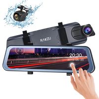 Rear View Mirror Dash Cam, RAKZU 10 Inch Full Touch Screen Streaming 170 Degree Reversing Backup Camera Mirror Cam, Dual 1080P HD Front and Rear Waterproof Camera, G-Sensor Parking Monitor